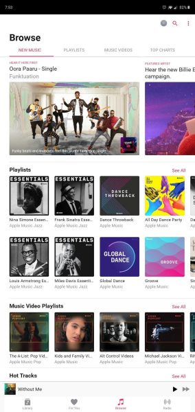 Apple Music adaptado para tablet Android