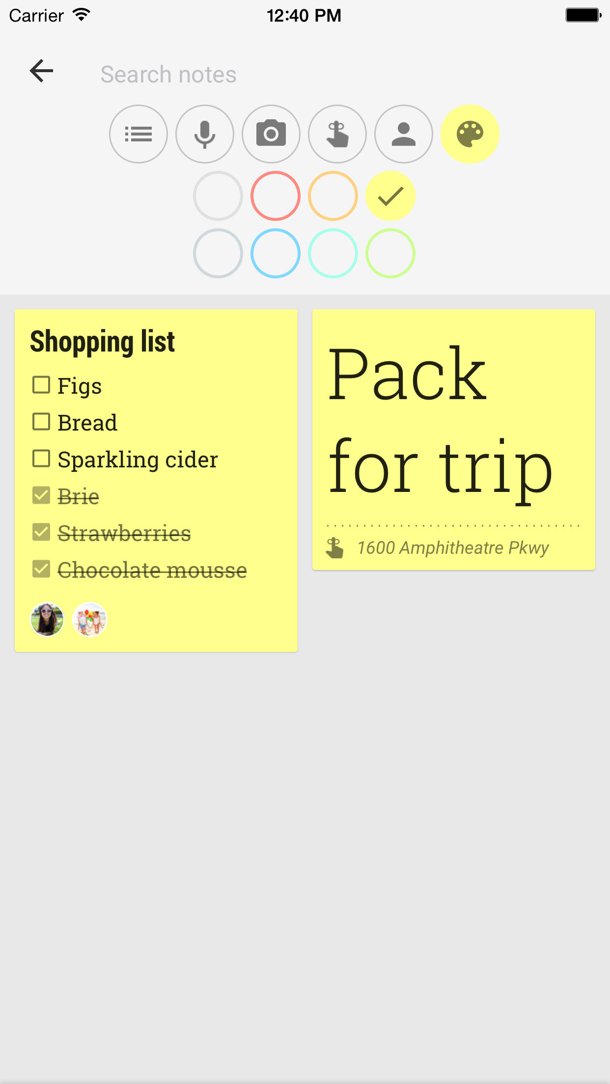 Screenshot do app Google Keep: notas e listas