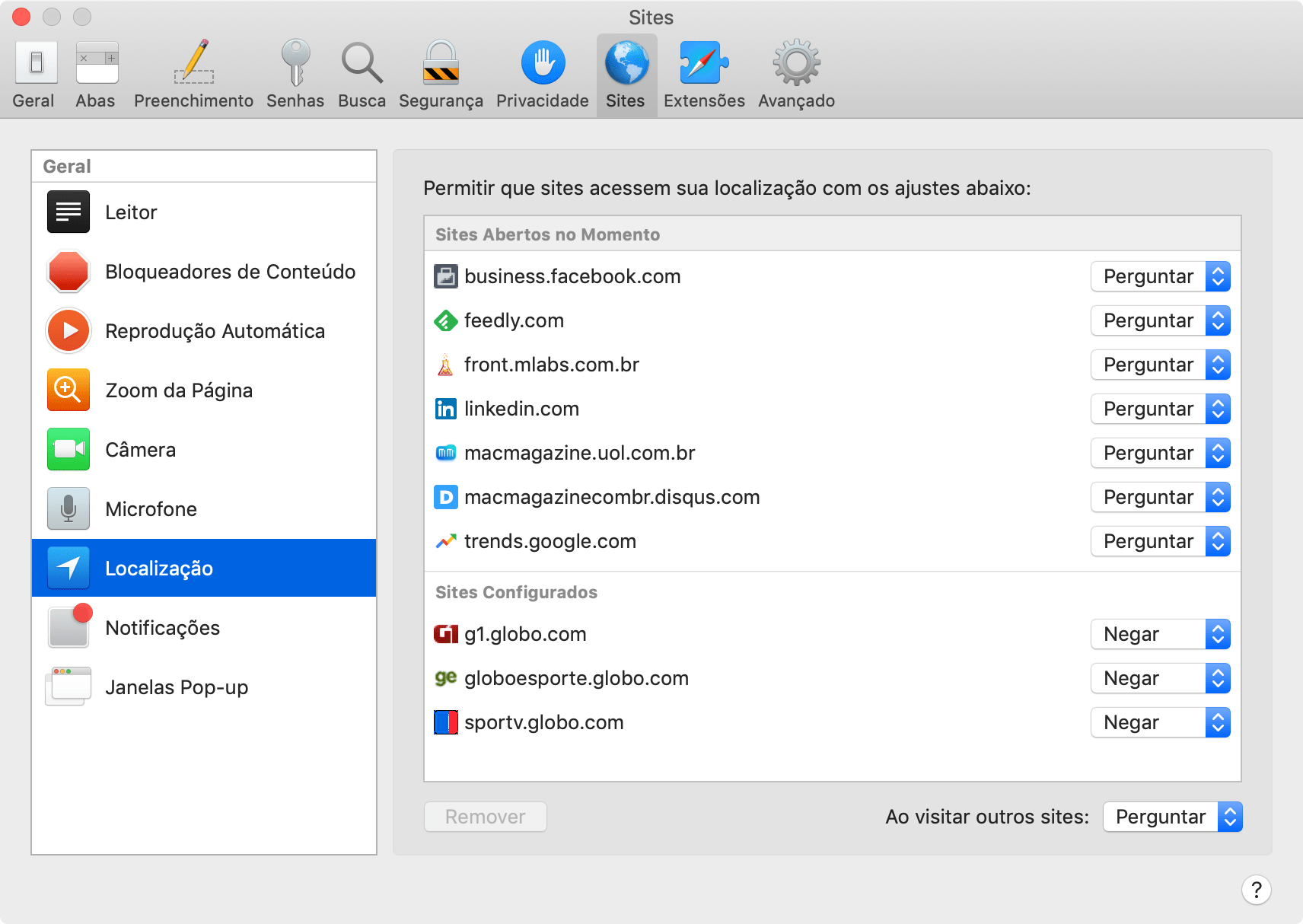 Serviços de localização no macOS