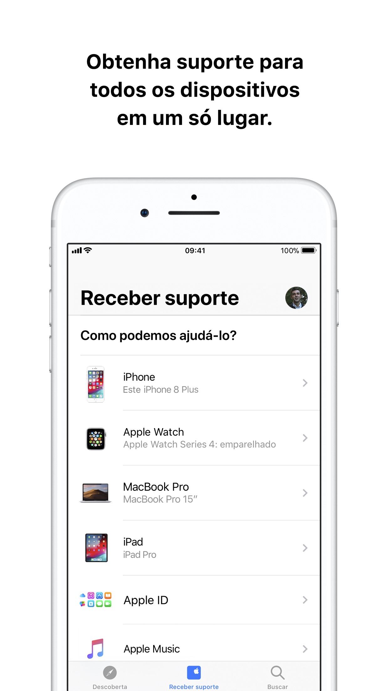 Screenshot do app Suporte da Apple