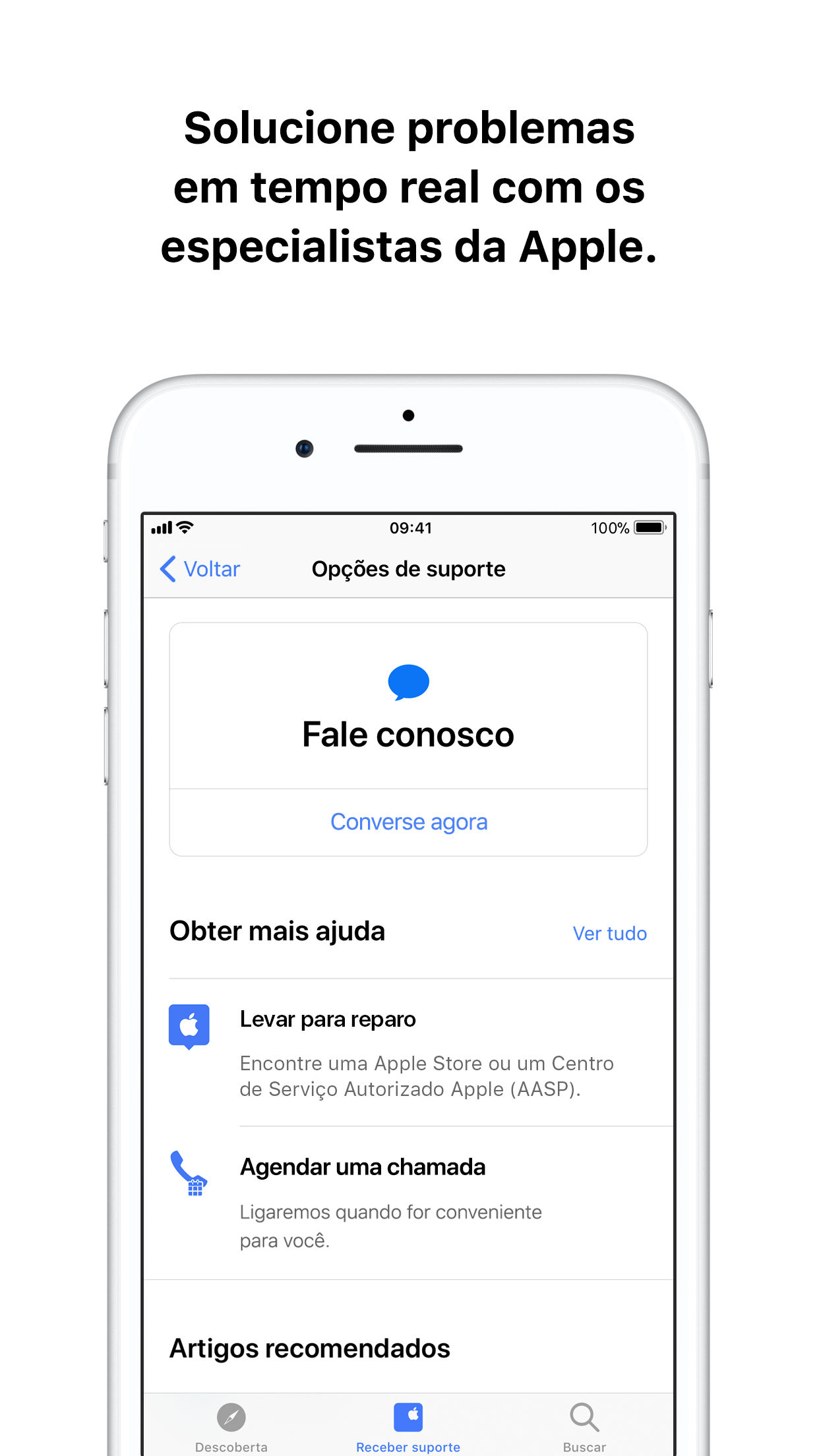 Screenshot do app Suporte da Apple