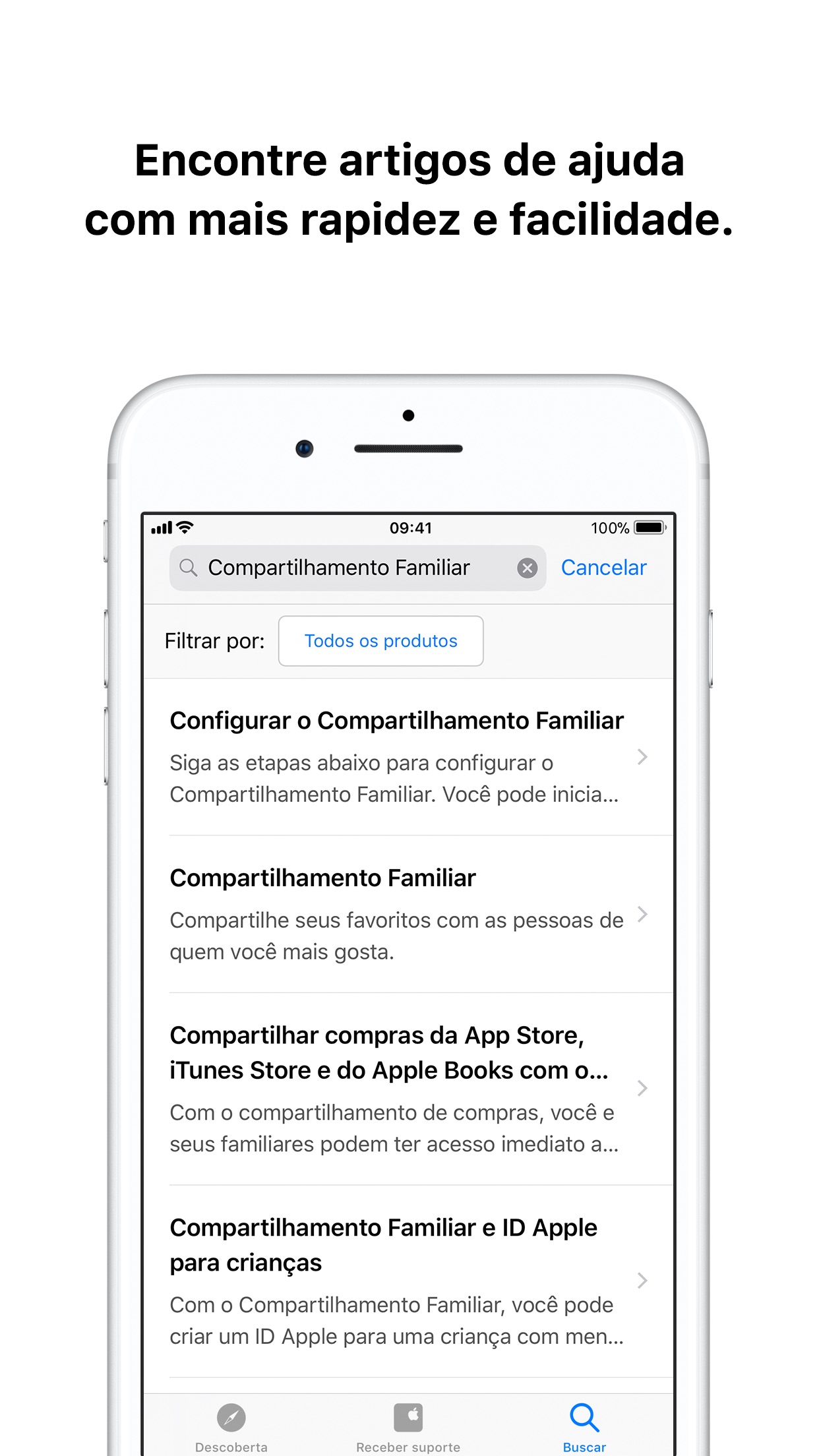 Screenshot do app Suporte da Apple