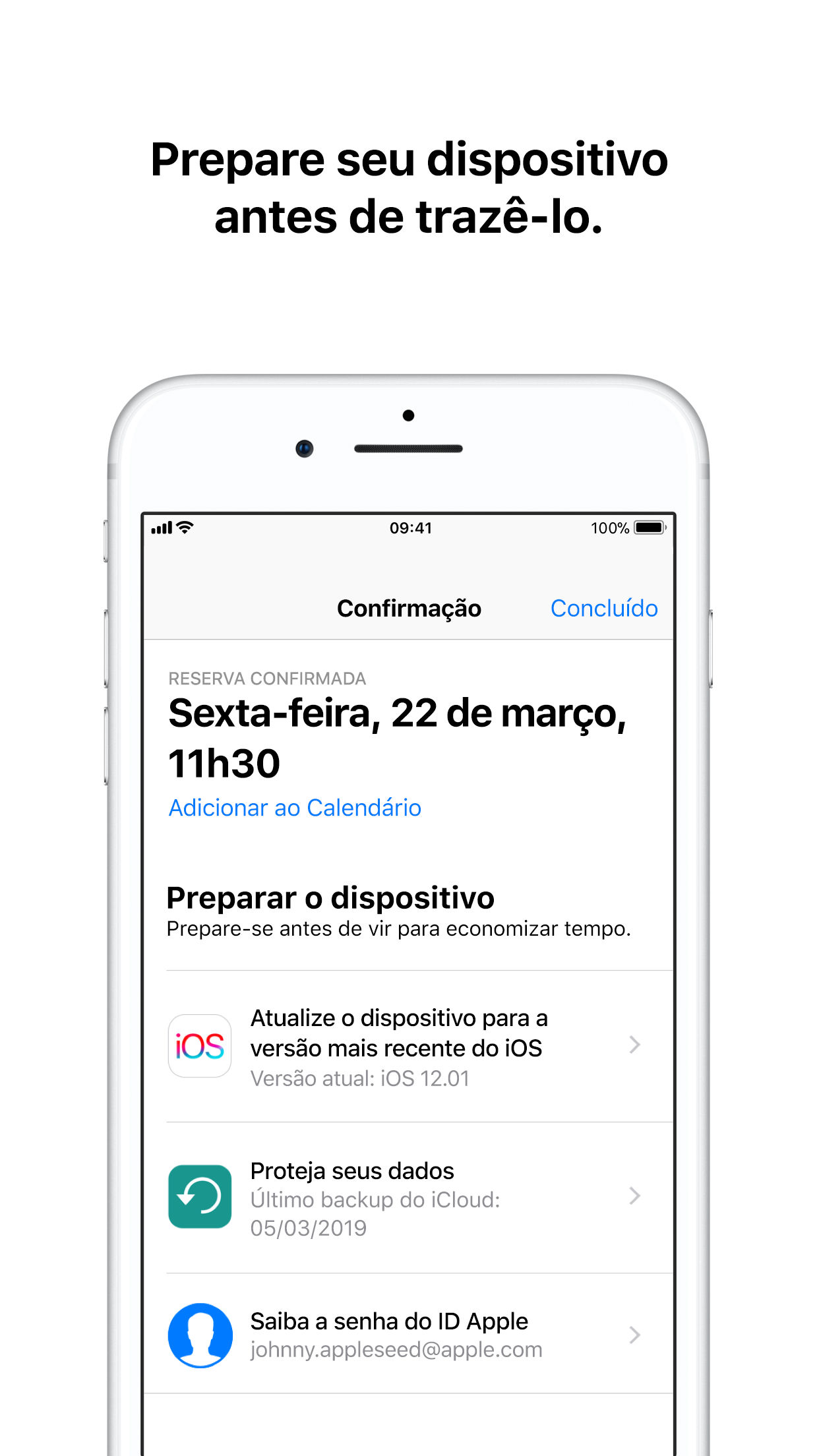 Screenshot do app Suporte da Apple