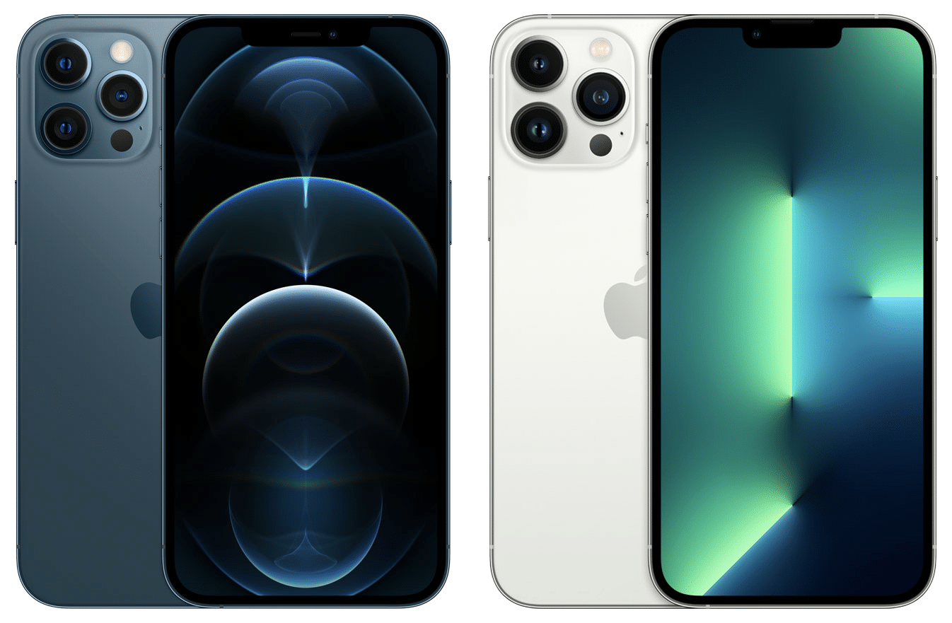 Comparativo de notch dos iPhones 12 Pro Max e 13 Pro Max