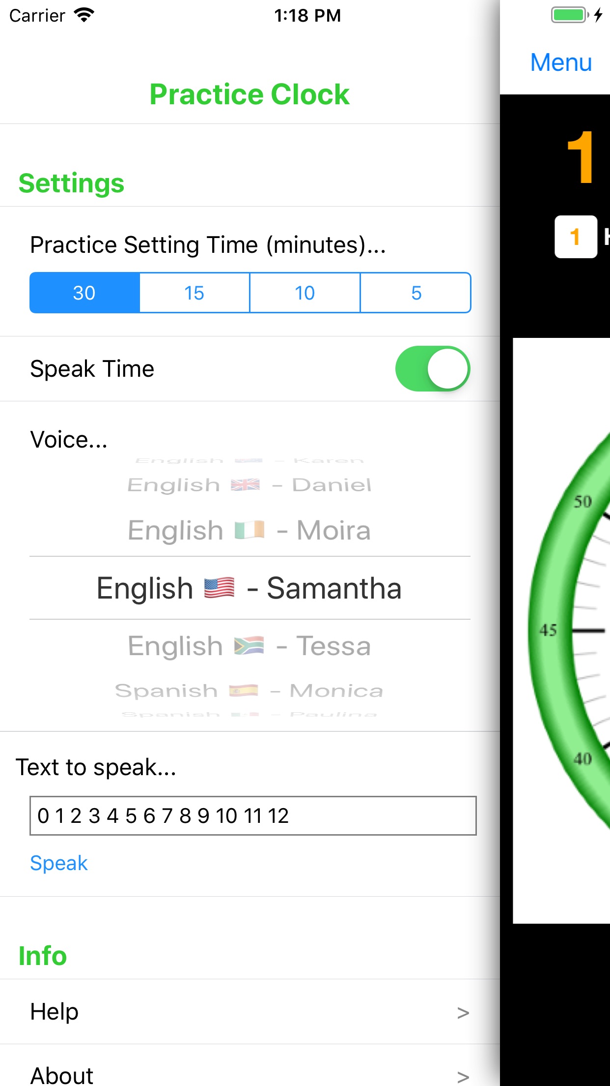Screenshot do app Practice Clock - Speak Time!