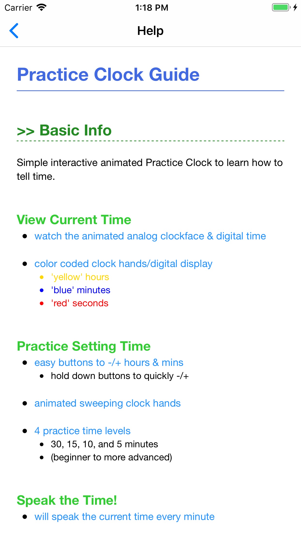 Screenshot do app Practice Clock - Speak Time!