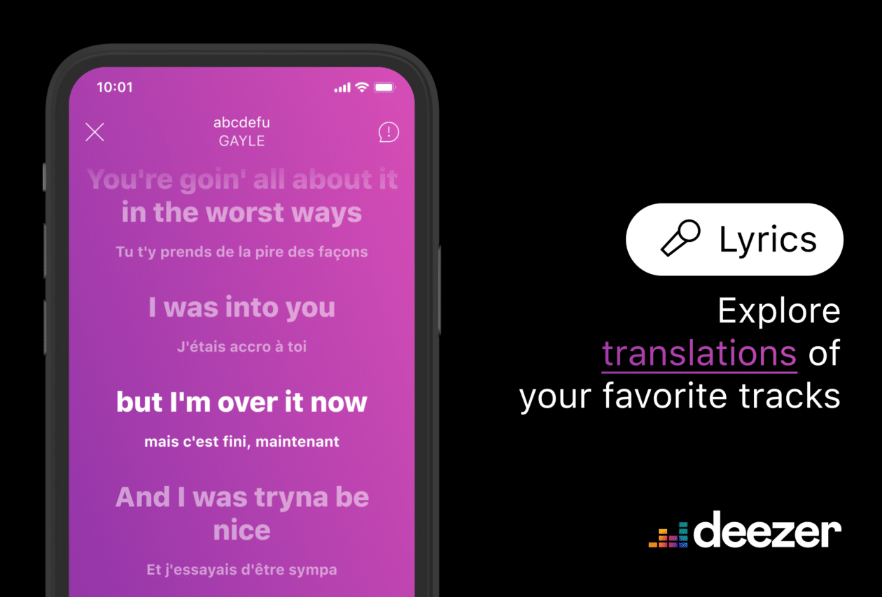 Tradução de letras no Deezer