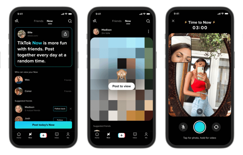 TikTok anuncia Now, clone do BeReal