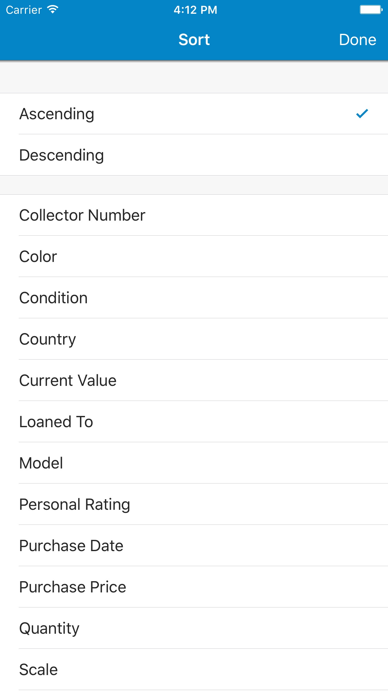 Screenshot do app Toy Car Collector Database