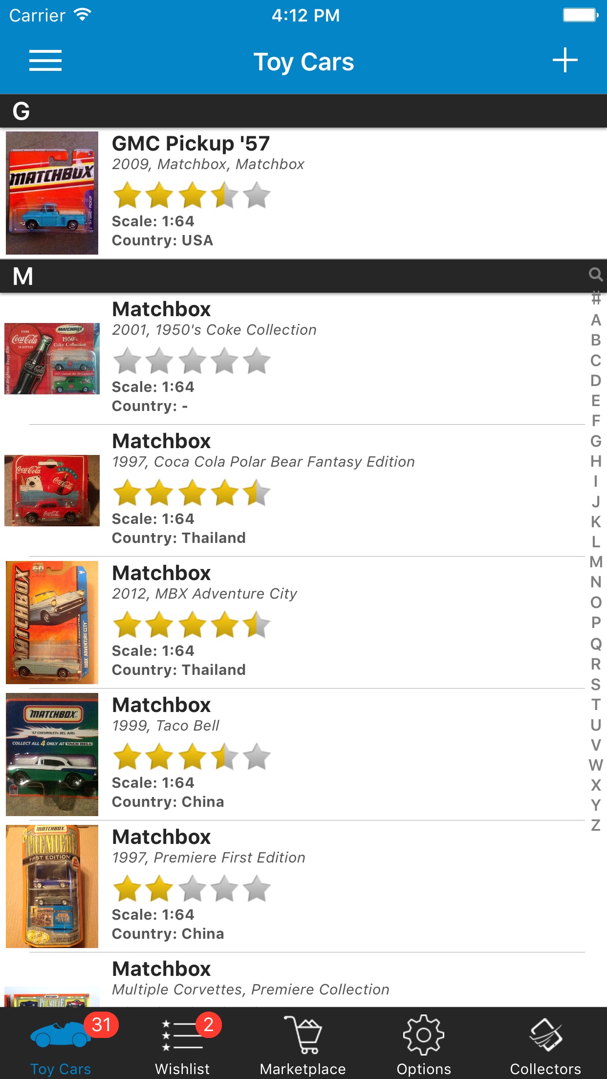 Screenshot do app Toy Car Collector Database