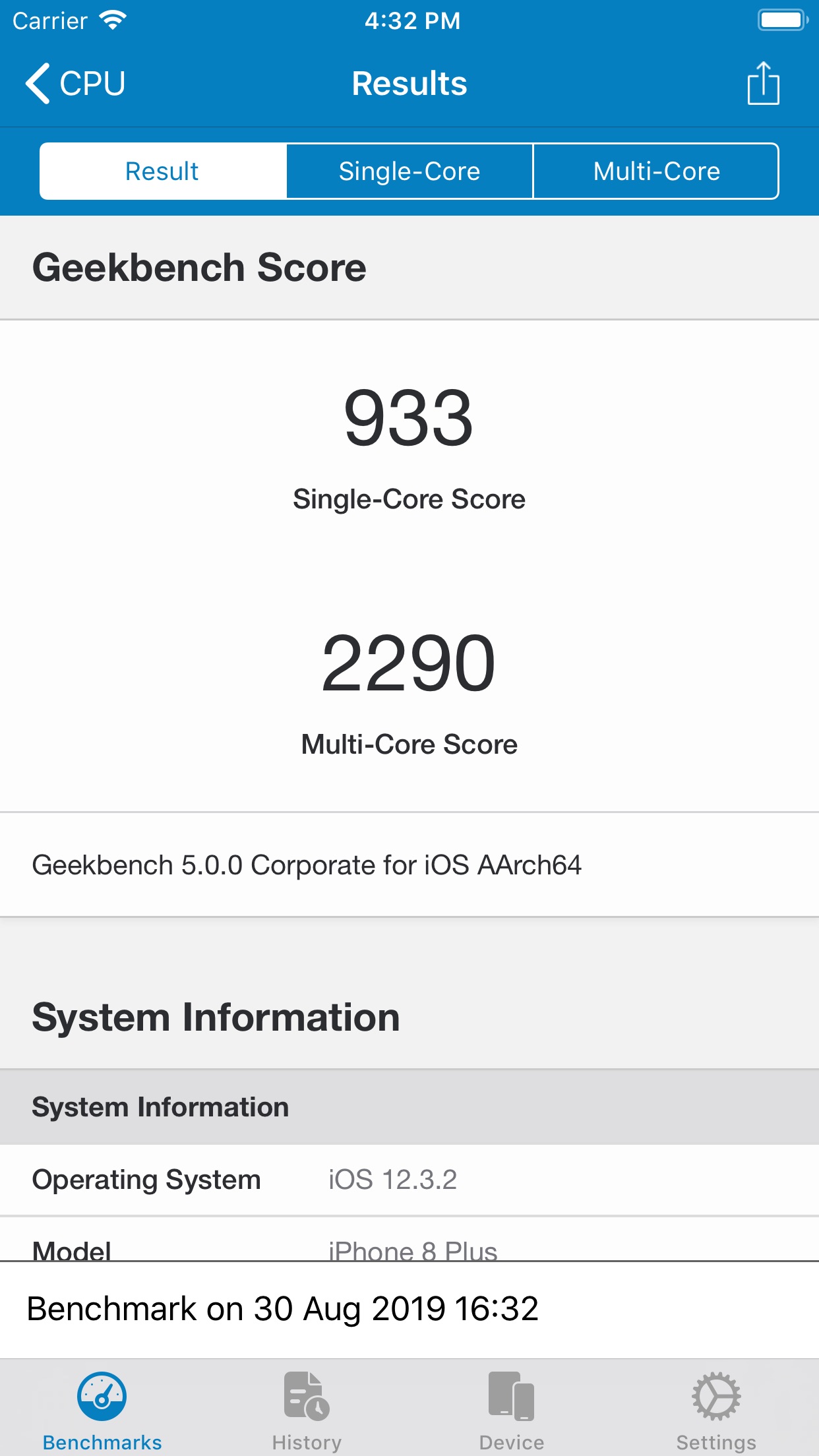 Screenshot do app Geekbench 5