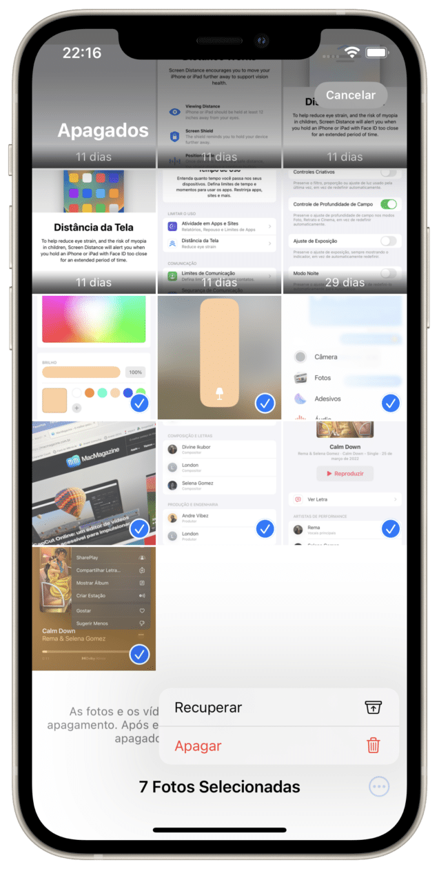 Recuperando ou apagando fotos do álbum Apagados no iOS 17 beta 3