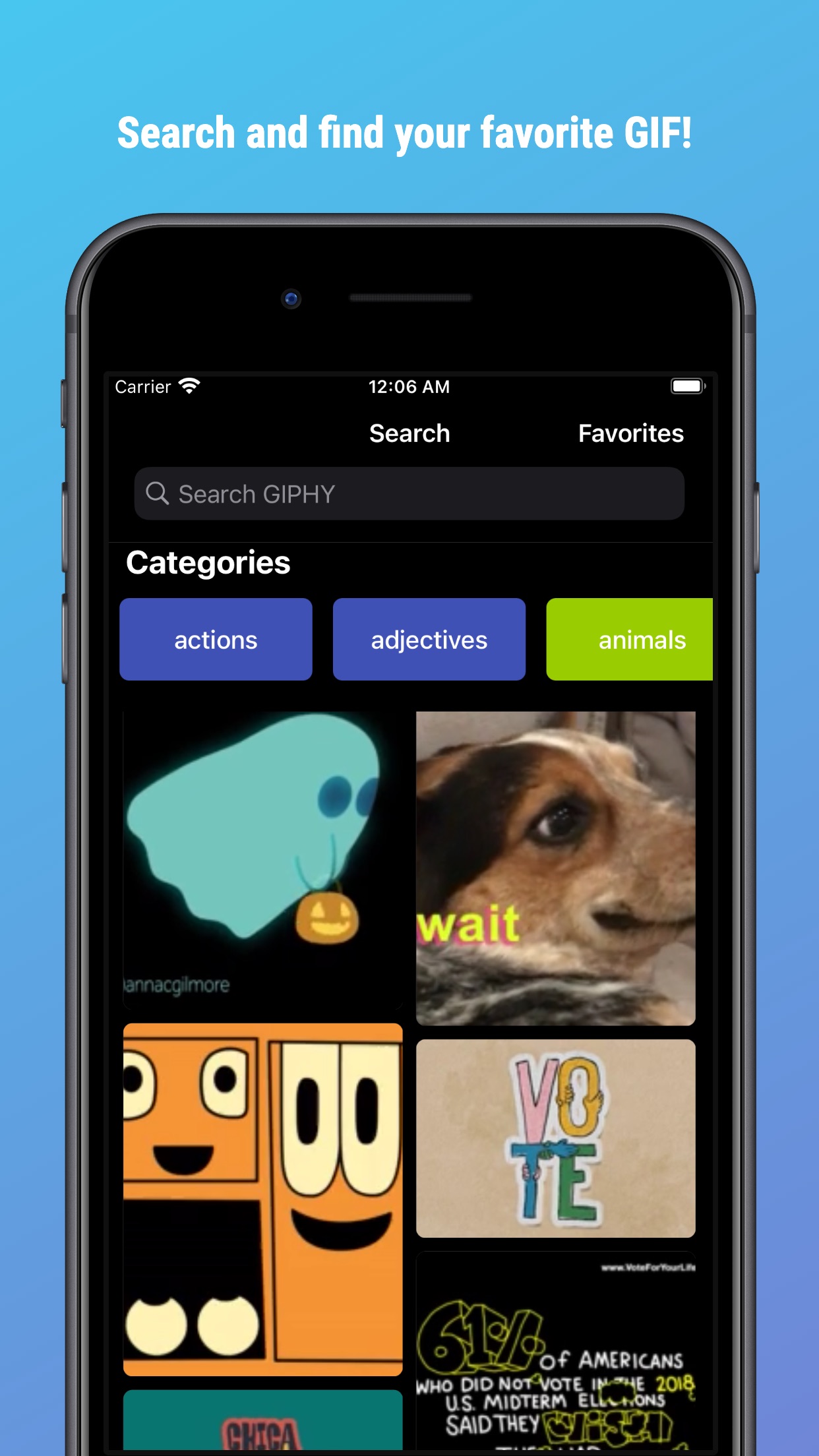 Screenshot do app GifSkip: Search & Share Gif