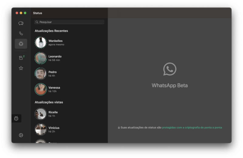 Status chegam ao WhatsApp beta para macOS