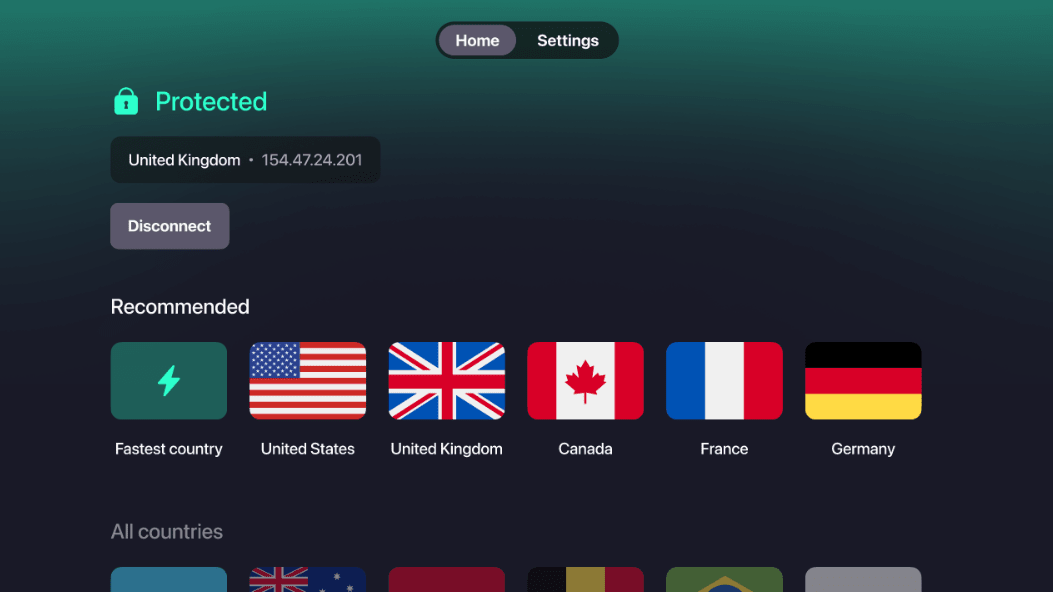 Aplicativo da Proton VPN para a Apple TV