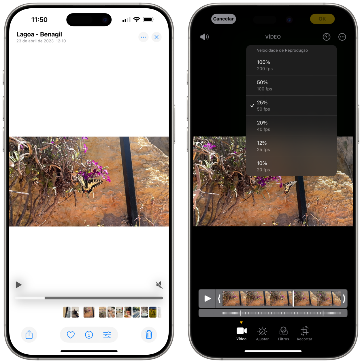Editar a velocidade de vídeos no app Fotos