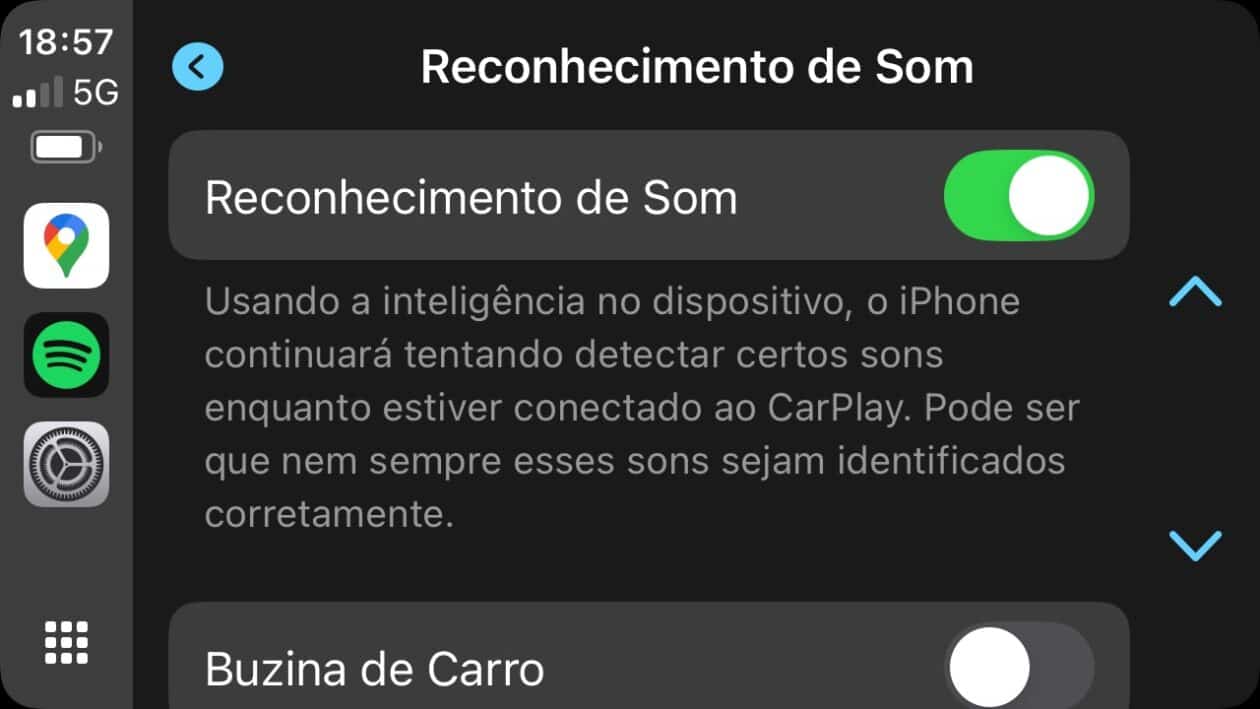 Reconhecimento de som no CarPlay