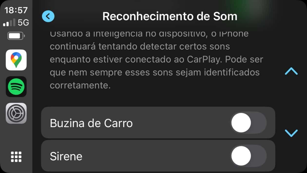 Reconhecimento de som no CarPlay