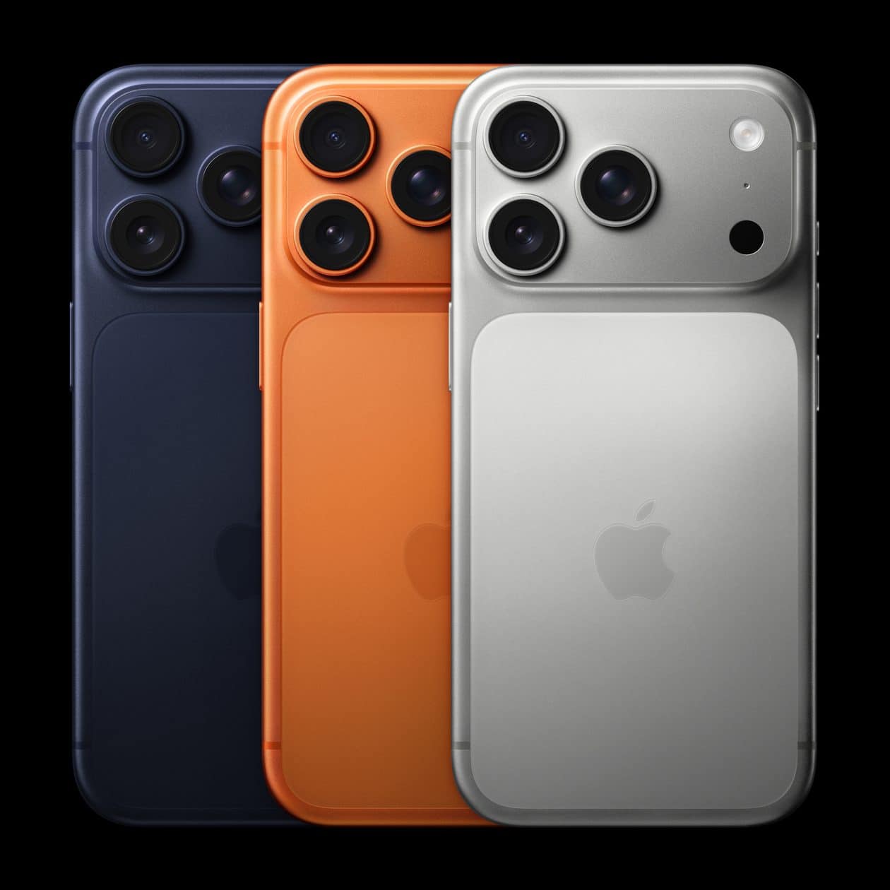 Linha de iPhones 17 Pro em suas três cores