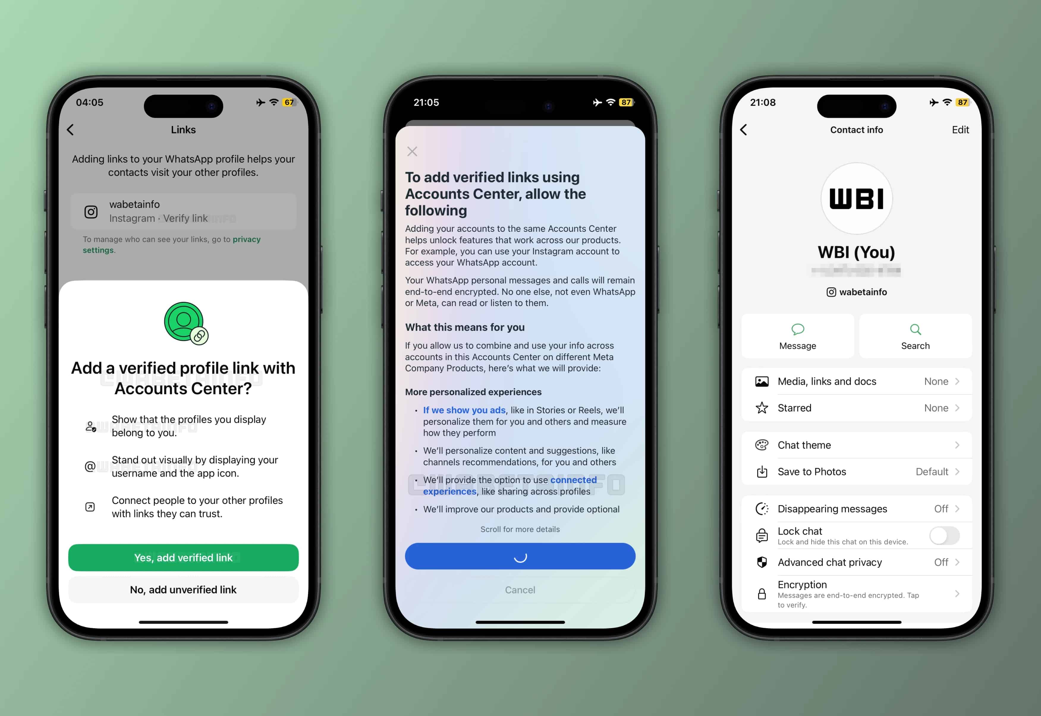 Perfis verificados do Instagram no WhatsApp