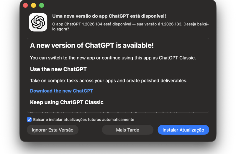 Após críticas, OpenAI faz mudanças em novo app do ChatGPT para desktop